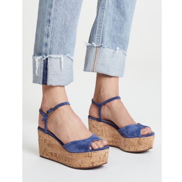 Schutz Heloise Blue Suede Platform Wedge Sandal Ankle Strap Comfortable Pumps 10 - Picture 11 of 11